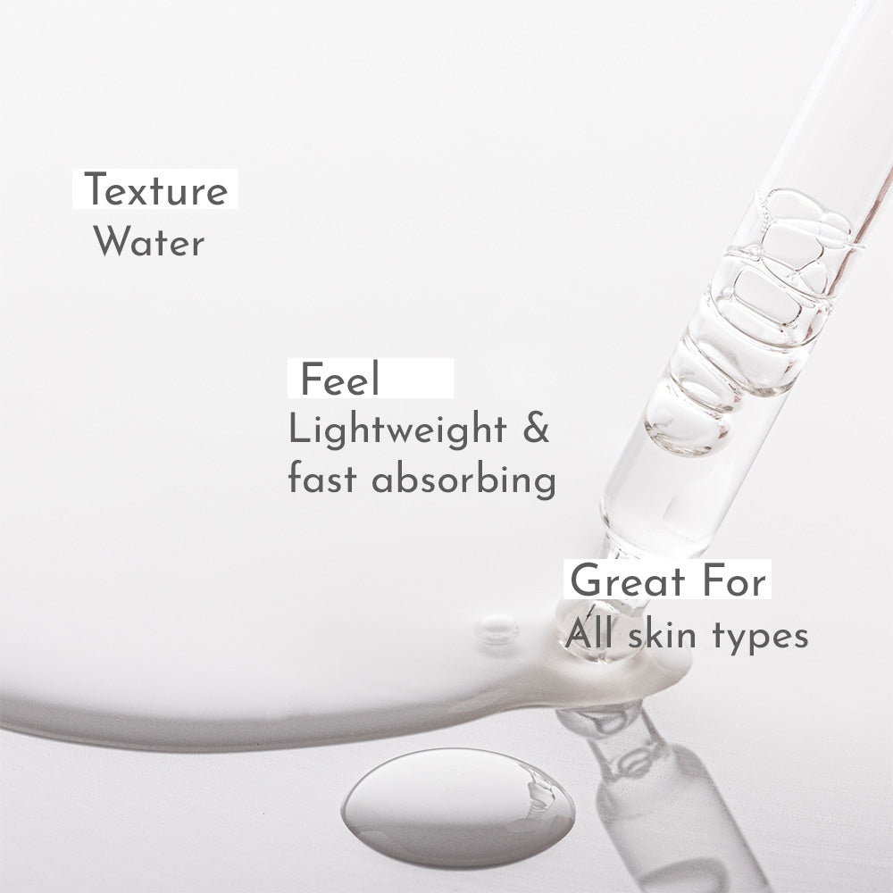 A clean graphic of best vitamin c serum with a dropper dripping a clear, watery serum to demonstrate its texture and absorption.