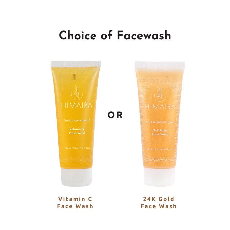 A clean image of Best vitamin c face wash and 24k gold face wash, with text displaying "Choice of Facewash".