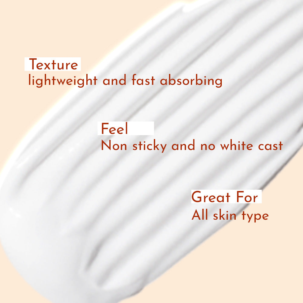 A close-up of best SunShine Lotion, showcasing its fast-absorbing texture with no white cast and making it ideal for all skin types.