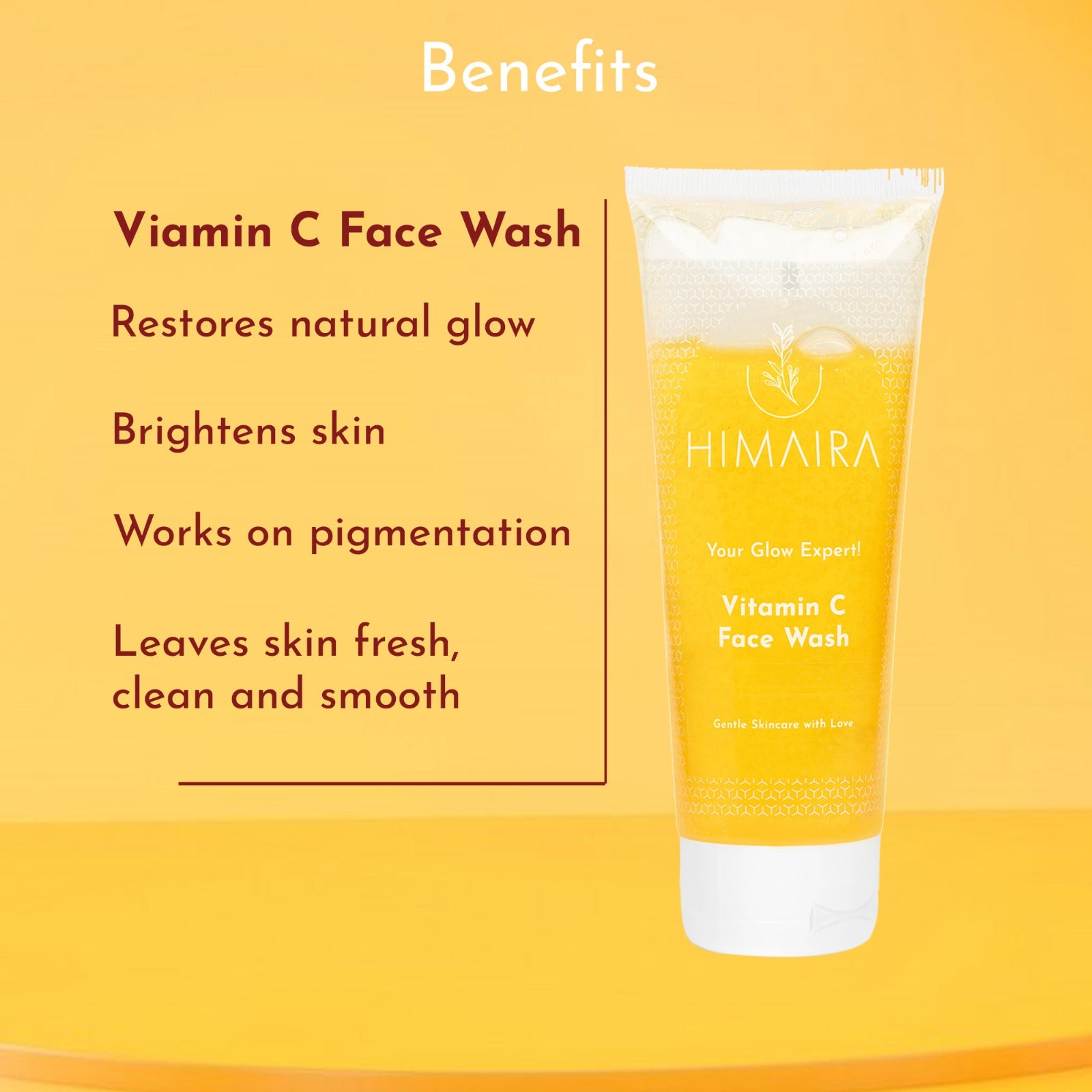 Best Vitamin C Face Wash placed against yellow background with text displayed it&